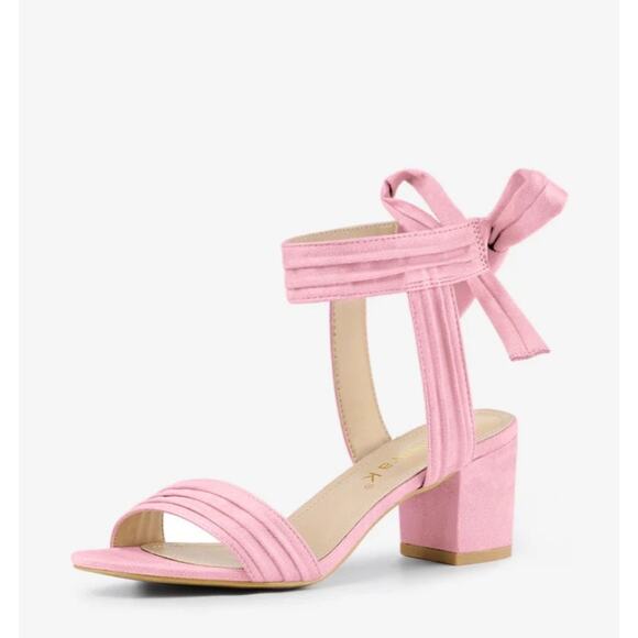 Allegra K Sandals Womens 9 Pink‎ Block Heel Ankle Tie Soft Suede Open Toe NEW - Picture 8 of 11